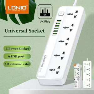 LDNIO Universal Power Strip British Standard Multifunctional Plug-in Board Usb extension 5way Power Socket with 6 USB Ports Charging Extension Cord 2 meter UK Plug