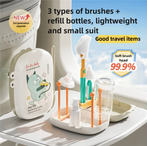 6in1 Baby Bottle Silicone360°Brush Set Travel Baby Cleaner Set with Drying Racks Portable Extendable Strorage Box 携带式奶瓶刷旅行出游一套搞定 整洁无夹层易清洗 轻便可拆卸手柄套装 好看耐用防水 收纳盒装