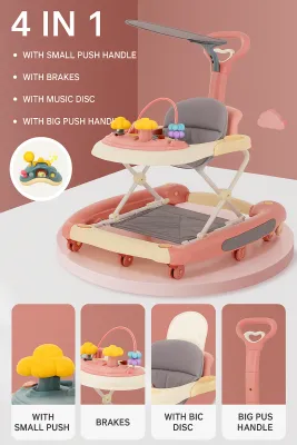 4in 1 walker for baby boy baby walker push walker for baby Shake horse toy baby walking trainer Adjust height walker baby girl 6-18 months learning walker with push handle
