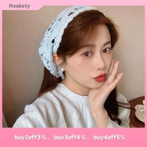 Heabety Fashion Knitted Headscarf Hat French Pastoral Style Triangle Headband Handmade Crochet Headband Towel Retro Flower Headscarf