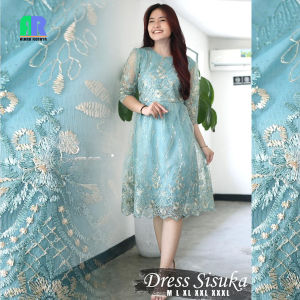 Dress Remaja Modern Tile Bordir Twoton Terbaru Pesta Kondangan Natal Sisuka Model Korea Jumbo