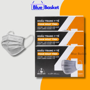Combo 3 Hộp Khẩu Trang Bông Bạch Tuyết Than Hoạt Tính 4 Lớp (50 cái/hộp)