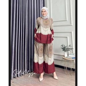 SET KEMEJA CELANA KALLYOUFIT SETELAN BAJU KEMEJA DAN CELANA ONE SET RAYON MOTIF