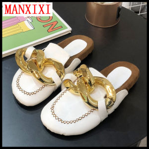 MANXIXIยี่ห้อรองเท้าผ้าใบแฟชั่นรองเท้าแตะที่สวยงามGold Chainเรียบรองเท้าแตะรองเท้าแตะผู้หญิง (ขนาด35-40)