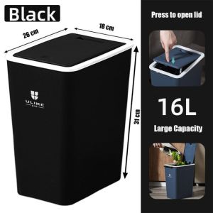 INXX 16L Nordic Trash Can with Cover Large Press-type Trash Bin Rectangular Garbage Bin for Kitchen
