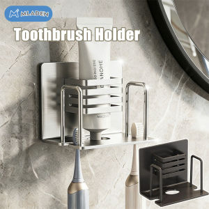 Stainless Steel Wall Mount Toothbrush Organizer No Drilling Bathroom Electric Holder Mug Rack Set Tahan Karat
