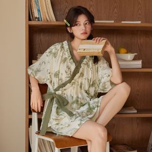 Japanese kimono Pajama for Women Cotton Padded pambahay terno Summer Lady Short sleeve Sleepwear Woman Home wear Thin Night wear