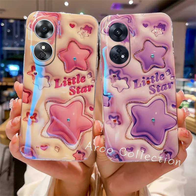 Phone Case OPPO A18 Creative 3D View Little Star Casing OPPOA18 Luxury Blu ray Rhinestone Glitter Cute Cartoon Soft Cover 2023 Lazada PH