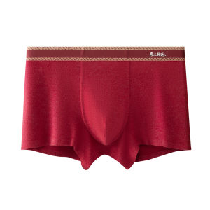 Zodiac Year Red Mens Underwear Brushed Autumn Winter Festive Warm Breathable Mid-Waist Boxer Briefs Mens Four-Corner Underwear