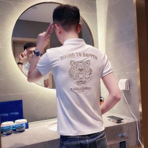 Polo Men Shirt Cotton Plus Size Baju Lelaki Short-sleeved Tiger Head Embroidery Lapel Top