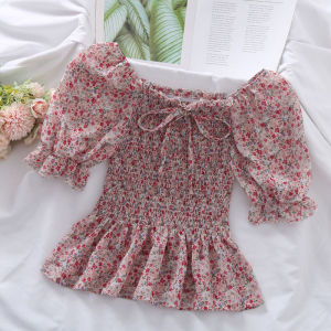 Aki20สำหรับผู้หญิง 2024 พัฟแขนเสื้อชีฟอง ผู้หญิงแฟชั่น เสื้อผ้า การออกแบบใหม่ สวย ๆ ครอบคลุมผู้หญิง 2024