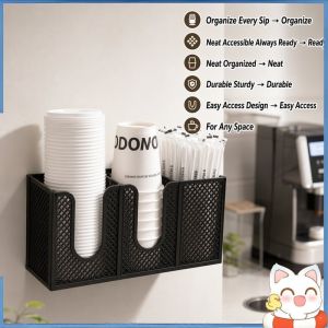 Disposable Paper Cup Holder Wall Mounted Large Capacity Cup Lid Straw Organizer Detachable Box