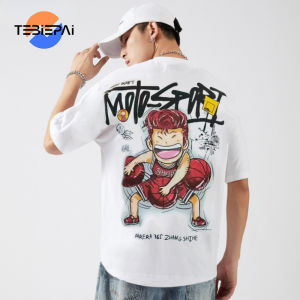Mens T-shirt Cartoon Slam Dunk Print Short Sleeve T-shirt 2024 Trendy New Style 100% Cotton Summer Handsome Mens Short Sleeve