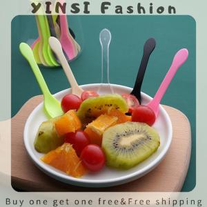YINSI 100Pcs Mini Plastic Spoons Flatware Spoons For Jelly Ice Cream Dessert Appetizer Plastic Spoon For Party Supplies