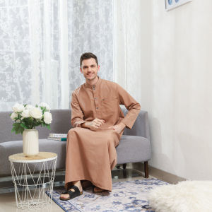 Jubah At tarim gamis jubah pria dewasa lengan panjang bahan katun embos anti gerah fashion muslim