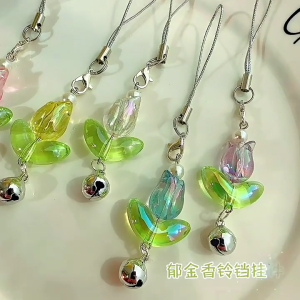 Tulips Flower Bell Pendant Phone Charm Hangings Rope Cute Phone Chain Strap Bag Decoration Lanyard Keychain Accessories