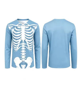 3D Skull pattern Mens long sleeve T Shirt Halloween Costume Millennial goth streetwear Casual round