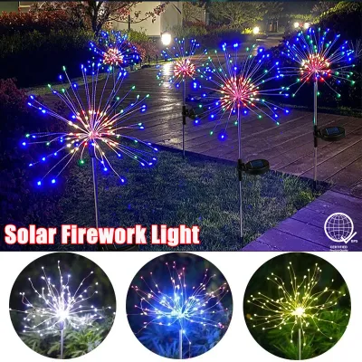 Solar Firework Lights Outdoor Waterproof 360/240/150/60LED Firework Lamps 8 Lighting Modes Garden Lights for Fowerbed Garden Home Tree Flower Xmas tree Decor DIY Lawn Light (Colorful/Warm WhiteWhite)