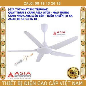 (Asia) Quạt trần 5 cánh Asia QT05 có điều khiển từ xa màu trắng cánh nhựa ABS bảo hành 2 năm