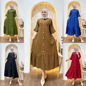 Dress Rayon Tebal Wanita Motif Floral Resleting dengan Aksen Bunga - Gaya Modis Elegan