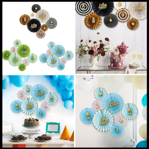 2025 Hari Raya Decoration Eid Paper Fan Flower Set Backdrop with Eid Gold Foil for Ramadan