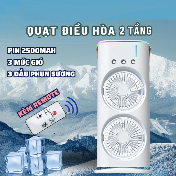 Quạt Tích Điện 2 tầng có điều khiển thừ xa, QUẠT Điều Hòa Phun Sương ...