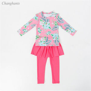 Swimming Outfit for Kids Girls Two Pieces Swimwear Long Sleeve Rash Guard for Children Pink Swimming Suit for Muslim Long Sleeve Sandy Wear for Baby㏇0702