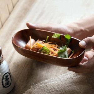 NEXTYOO Hình chữ nhật Bát đựng thức ăn hình con thuyền Phong cách Nhật Bản Bền bỉ Đĩa gỗ  Làm thủ công Bát đựng salad Đồ dùng ăn uống