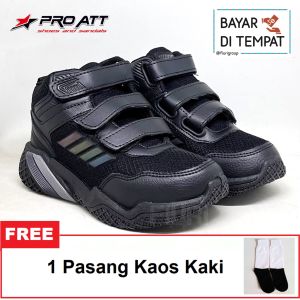 FIURI - PRO ATT - GLT V 31-38 FULL HITAM - SEPATU SNEAKERS PEREKAT KANVAS SOL KARET ANAK LAKI-LAKI - SEPATU PEREKAT KETS FASHION TRENDY - SEPATU SEKOLAH TK SD KRETEKAN COWOK MURAH PROMO DISKON BONUS KAOS KAKI