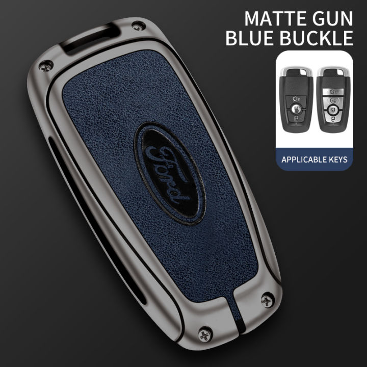 Car Key Shell Case Genuine Leather Zinc Alloy Metal Smart Remote Car Key Fob Shell Case ...