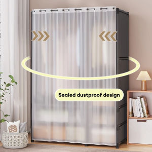 FinesseE Non-Woven Clothes Storage Wardrobe Bedroom Organizer Rack Dustproof Closet Cabinet With Curtain