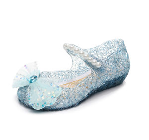 [Free Shipping] Girls Bowknot Princess Shoes New In Stock ChildrenS Soft Sole High Heels Princess Shoes PVC Sandals