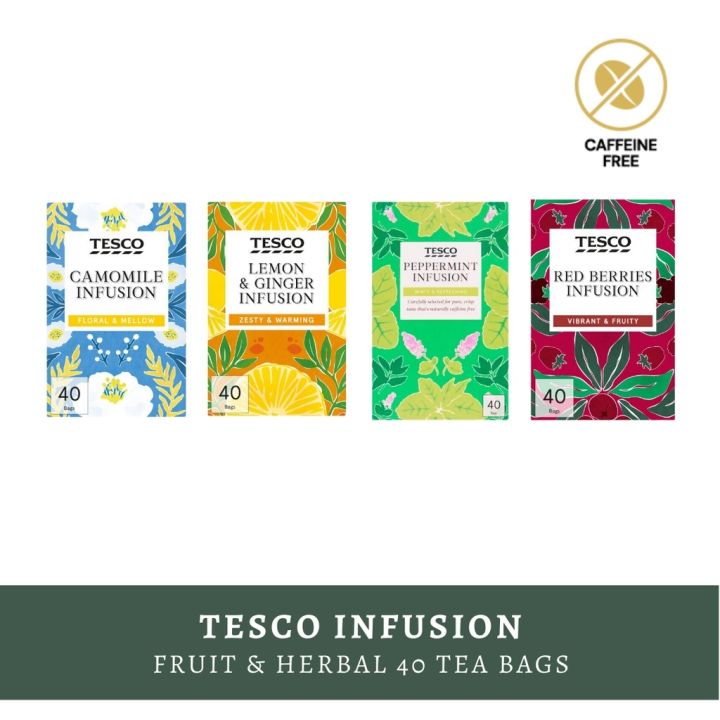 TESCO Tea Infusion 40 tea bags UK Red berries Green tea Lemon