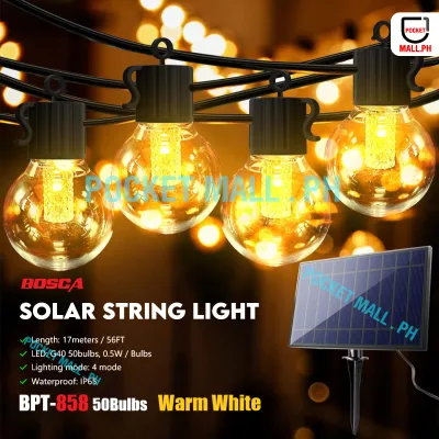 BOSCA G40 Solar string light IP65 Outdoor Waterproof Christmas light 56FT 50Bulbs Warm white BPT-858