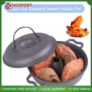【HOSPORT】 Iron Roasted Sweet Potato Pan W/Lid Garlic Roaster Garlic Baker Baking Pan for Picnic Camping Patio Backyard Cooking