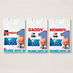 KAMEAMAN Baby Boss Themed T-Shirt for Kids Boys - Birthday Boy Daddy Mommy - Matching Family Outfit