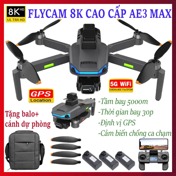 Flycam mini drone phiên bản nâng cấp AE3 Pro Max, Máy bay Flycam 8K cao ...