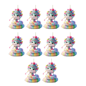 2025 Snake Year Acrylic Bag Adornment Set of 10 Colorful Flat Small Pendants Christmas Tree Car Interior Hanging Decors