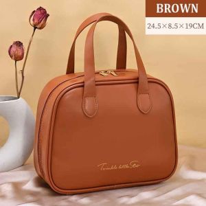 MLADEN Travel Handheld Makeup Bag Cosmetic Bag Ins Style PU Makeup Bags Waterproof Compartment Storage Bag