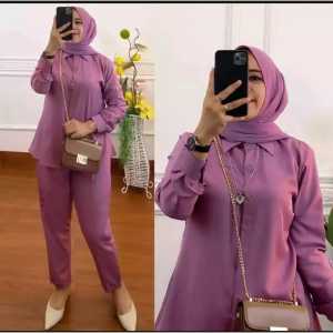 SETELAN MOSCREEP POLOS / BAJU SETELAN WANITA DEWASA MODEL TERBARU / ONE SET WANITA POLOS