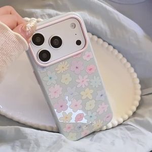Korean Full Screen Colorful Flowers Pattern Phone Case For IPhone 17 16 15 13 14 Pro Max Floral Shockproof Soft Cover