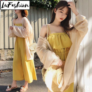 LuFashion Womens Jumpsuits High Waist Sling Wide Leg Pants - Loose Casual Fashion - High Waist and Wide Leg Design