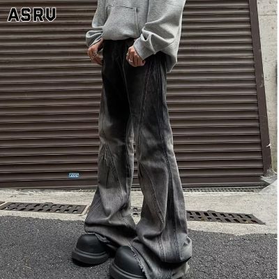 ASRV men's jeans high street black grey gradient slightly flared raw jeans