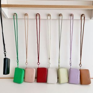 NTNKC Men Women Neck Wallet Solid Color Pu Leather Student Purse Ins Zipper Short Wallet Card Bag