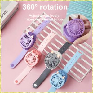 พัดลมพกพา ระบายความร้อน การ์ตูน พัดลมขนาดเล็ก สายรัดข้อมือที่ถอดออกได้ สวมใส่สบาย วัสดุยืดหยุ่น