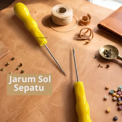 Jarum Sol Sepatu Gagang Plastik Kuning - Alat Jahit Sol Sandal Kulit Terpal Kasur Serbaguna E