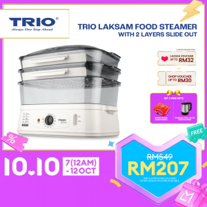 Trio 3 Tiers Laksam Food Steamer 25L | 2-Layer Slide-Out SUS304 Stainless Steel Tray | Electric Steamer for House
