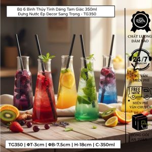 Bộ 6 Chai Thủy Tinh Dáng Eo Nhỏ 350ml Decor Quán Cafe Đựng Nước Hoa Quả Sinh Tố