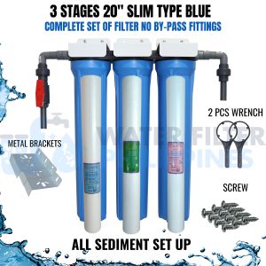 Water Filter 3 Stages 20" Slim Type Complete Set up No By-Pass fittings Different Variation