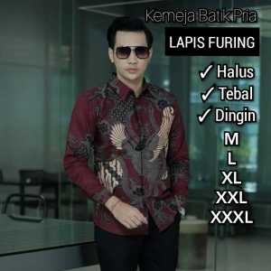 Kemeja Batik Pria Premium Motif Mahkota Hitam Slimfit lapis furing